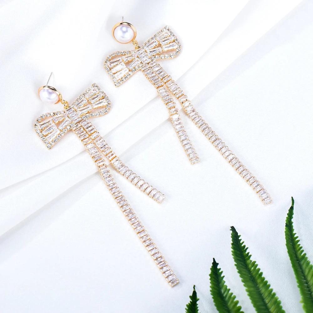 Luxury Trendy Charm Long Bowknot Pendant Earrings