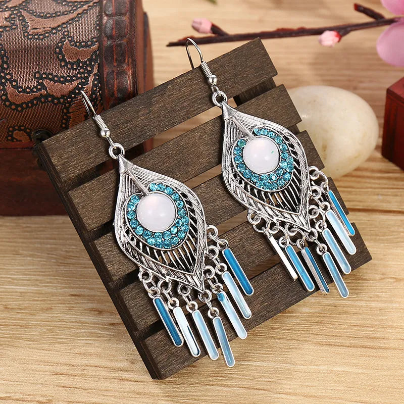 Bohemian Ethnic Rhinestone Opal Dangle Earrings for Women