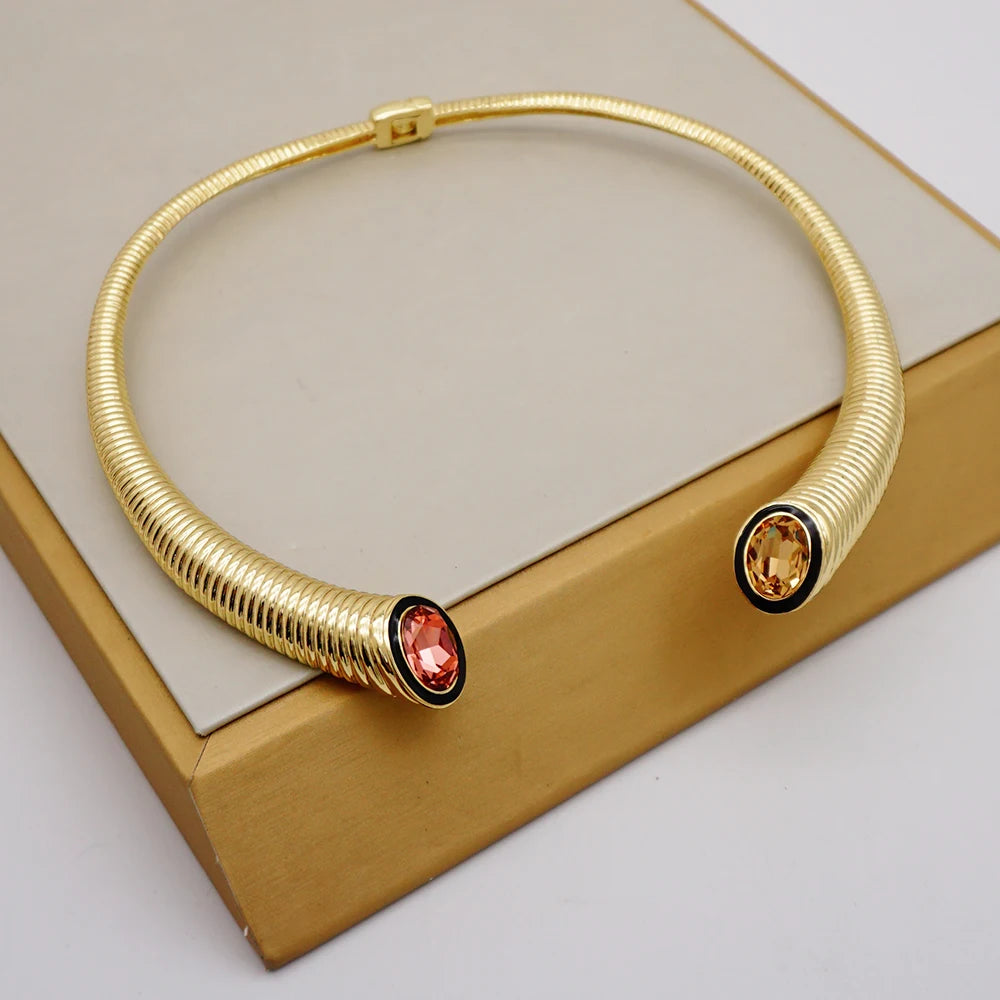 Fine Crystal Necklace Earrings Jewelry Sets Gold Color Collars