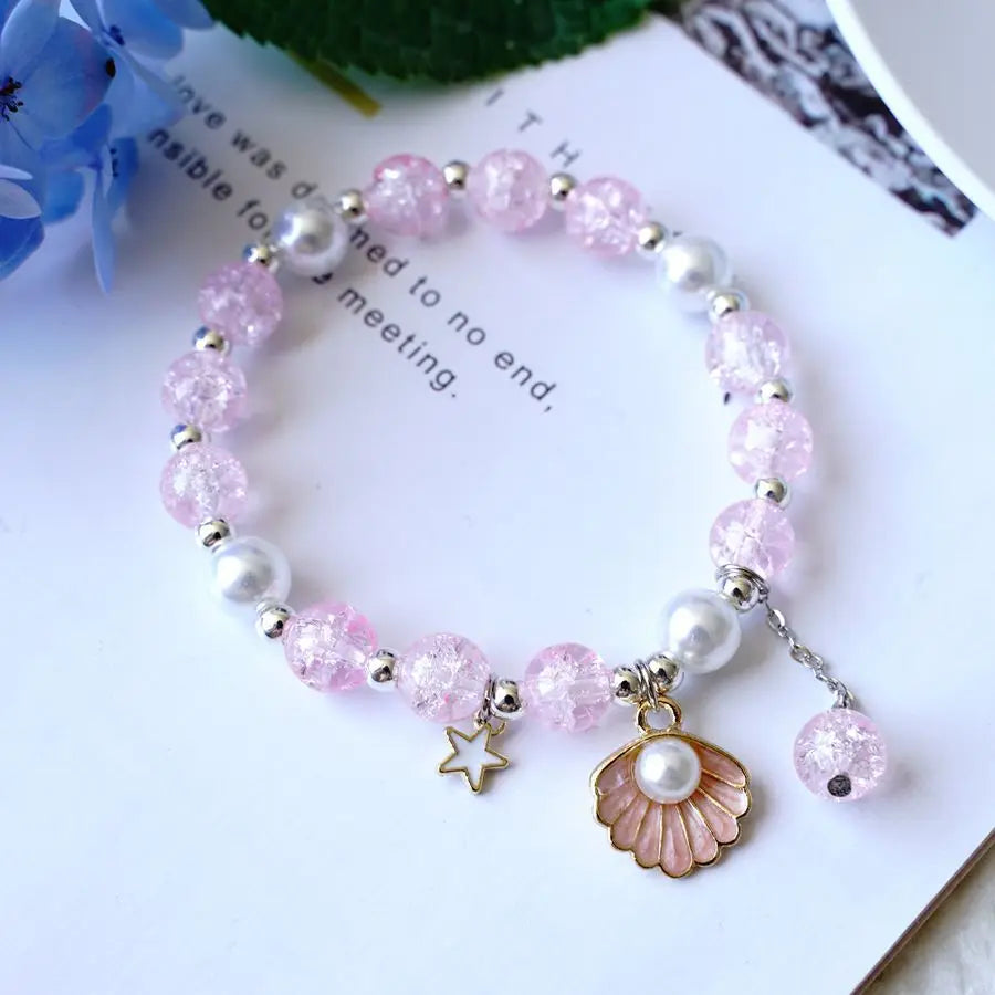 Popcorn Starfish Bracelet With Crystal Pearl Conch Girlfriends Glass Jewelry