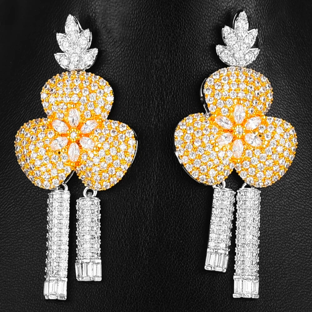 Luxury Shiny 4PCS Flowers Necklace Bracelet Earrings Ring Jewelry Set for Women