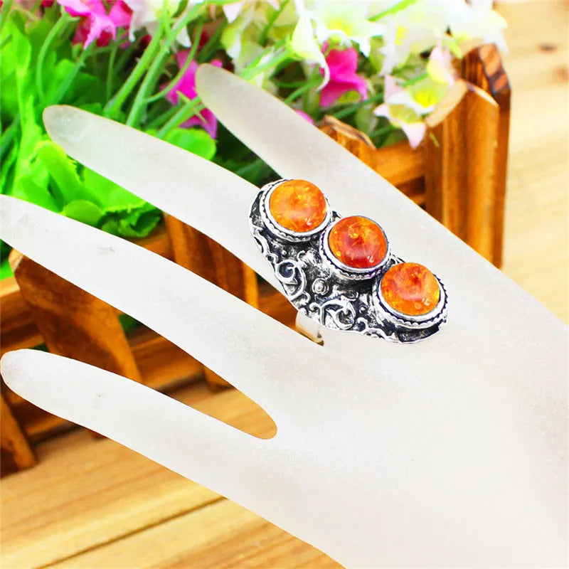  Vintage Natural Lapis Tiger Eye Quartz Rings For Women