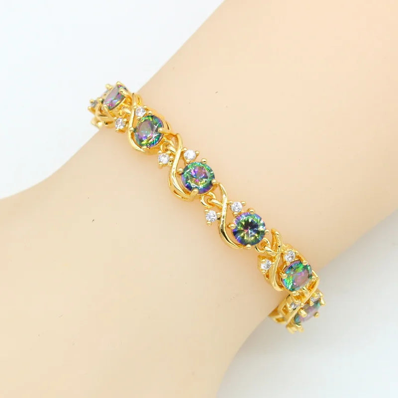 Heart Shaped Rainbow Zirocnia Gold Plated Jewelry Sets For Women
