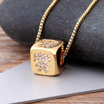 New Design Cute Cube Dice Lips Necklace Copper Zircon Gold Color Chain Necklace