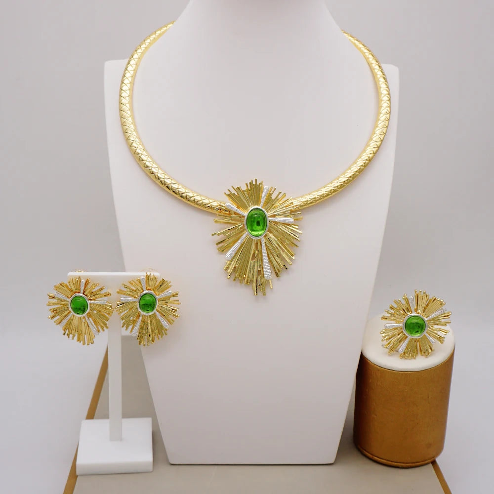 Brazilian Gold Color Flower Jewelry Dubai Jewelry Set For Women - Image 5