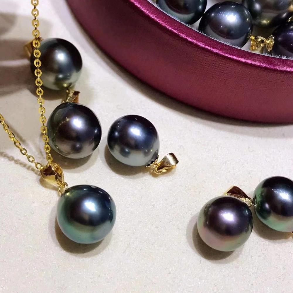 9MM Rice Shape Tahiti Natural-Ocean Black Pearls Pendant  For Women