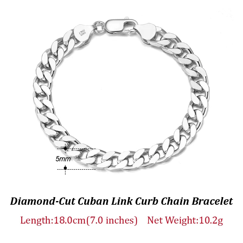 925 Sterling Silver Solid Diamond-Cut Cuban Chain 3.6/5/7mm Link Curb Chain Necklace