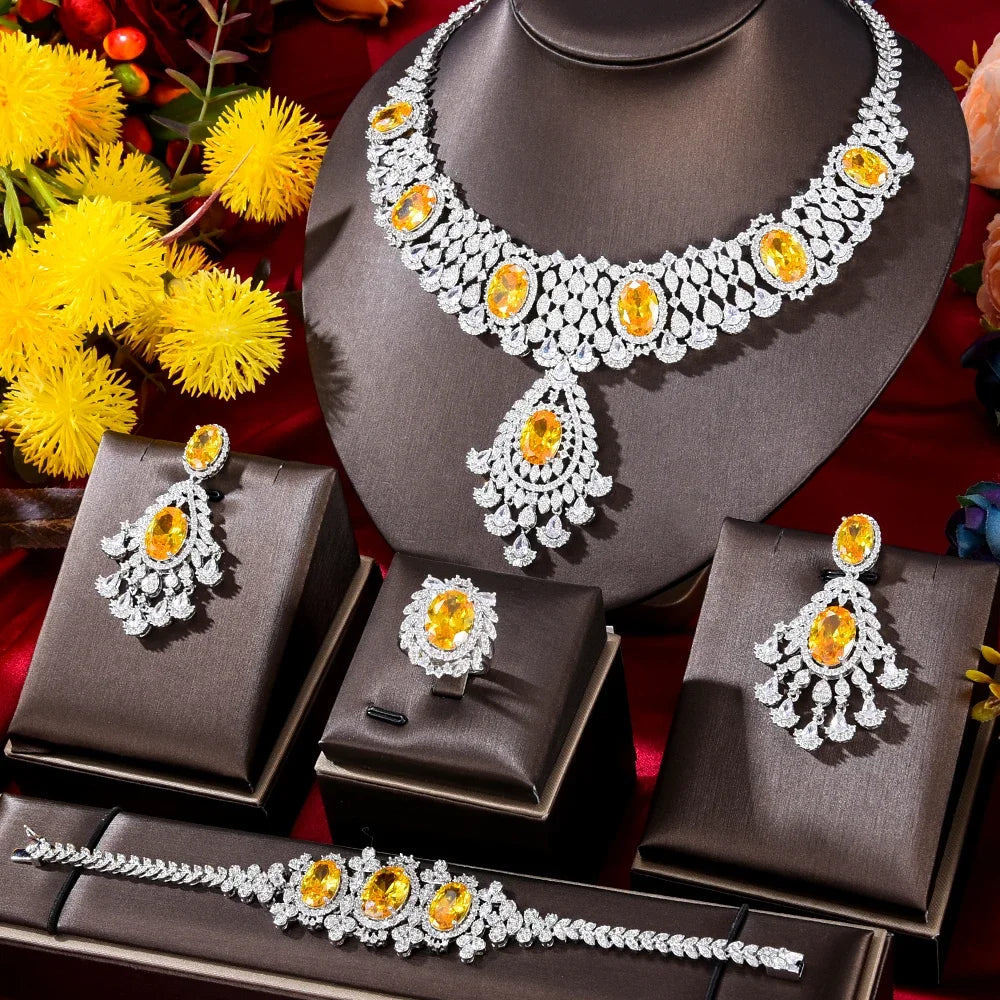 New Luxury Gorgeous Charm Necklace Bangle Earring Ring Jewelry Set 4PCS
