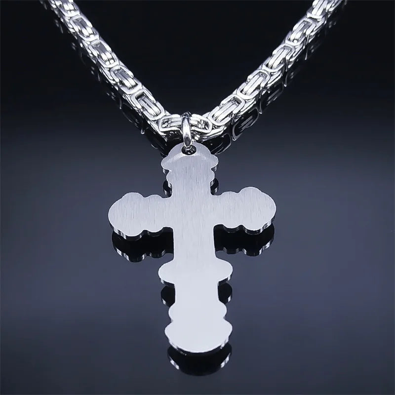 Catholicism Jesus Cross Men Chain Necklace Silver Color Stainless Steel Necklaces