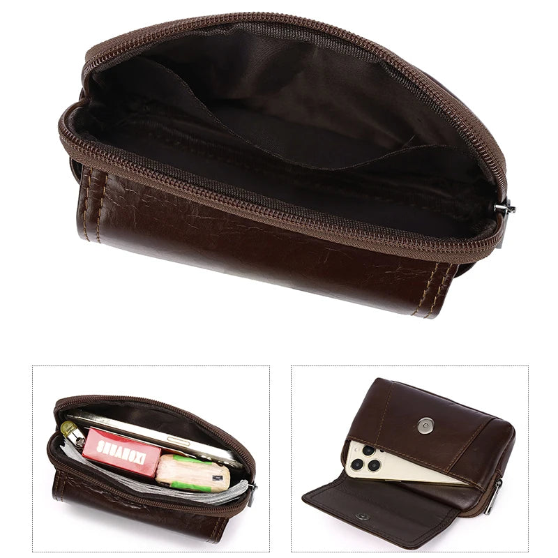 Men Leather Casual Cell Phone Waist Bag