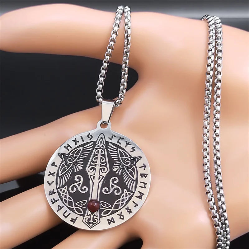 Viking Celtic Knot Crow Sword Necklace for Women/Men