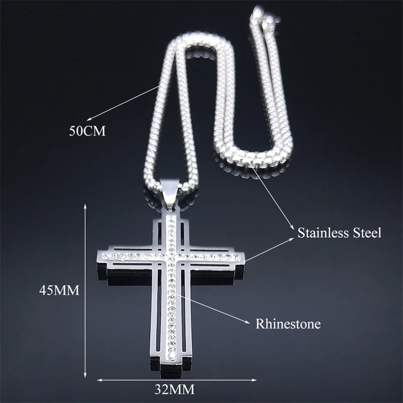 Catholic Cross Necklace Silver Color Stainless Steel Pendant Necklaces