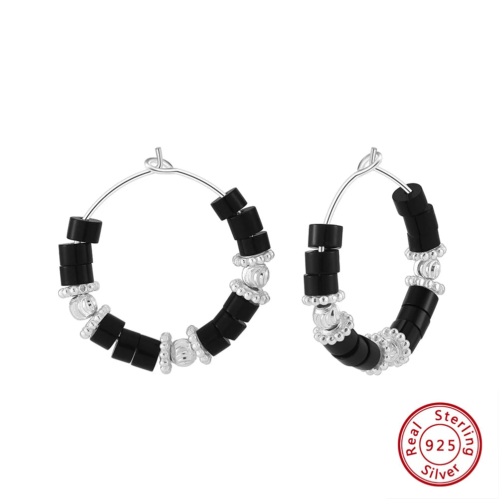 925 Silver Turquoise Hoop Earrings Fashion Blue Turquoise Ear Buckle for Women