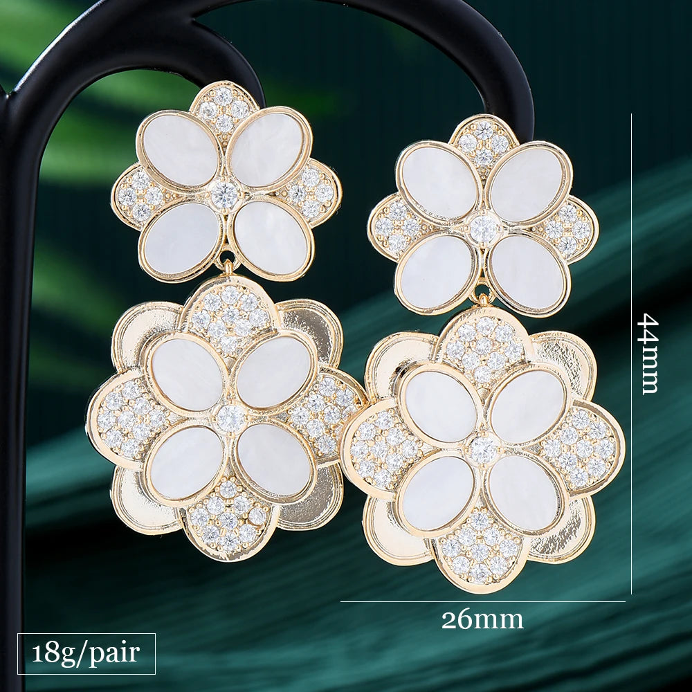 New Pink Gold Color Flower Geometry Earrings for Women Anniversary Gift
