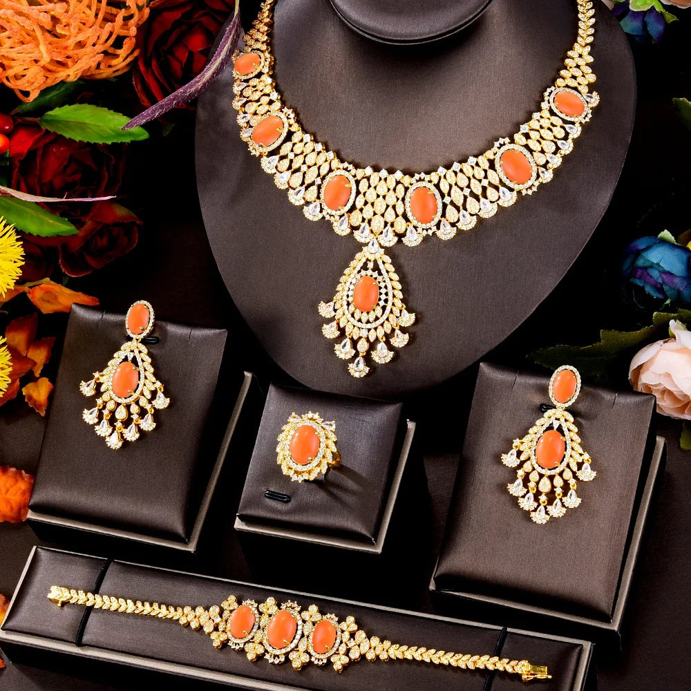 New Luxury Gorgeous Charm Necklace Bangle Earring Ring Jewelry Set 4PCS