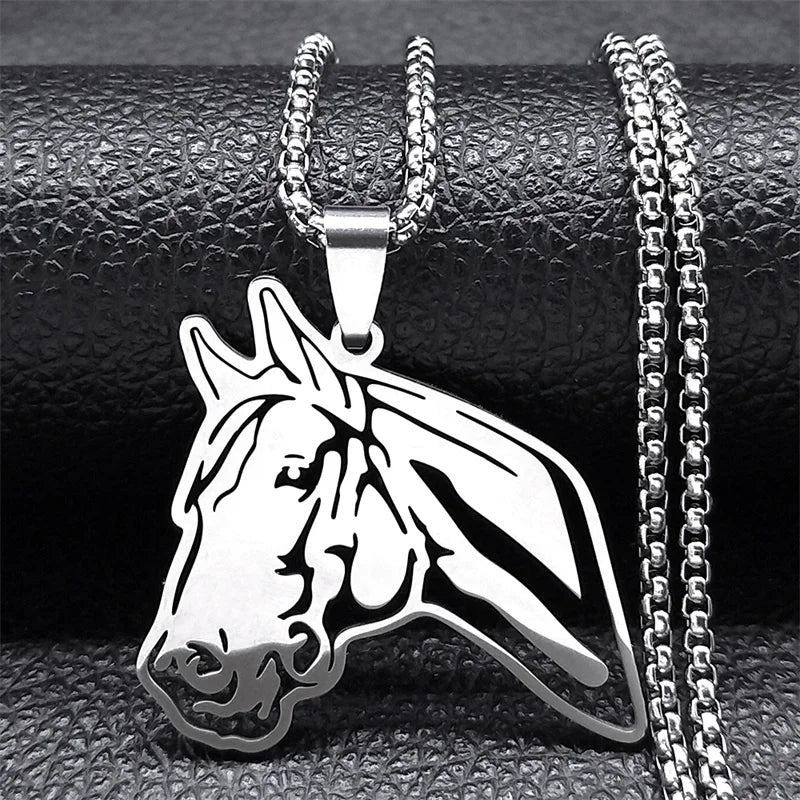  Trendy Horse Pendant Necklace for Women Men Stainless Steel Silver Color Animal Horses Chain