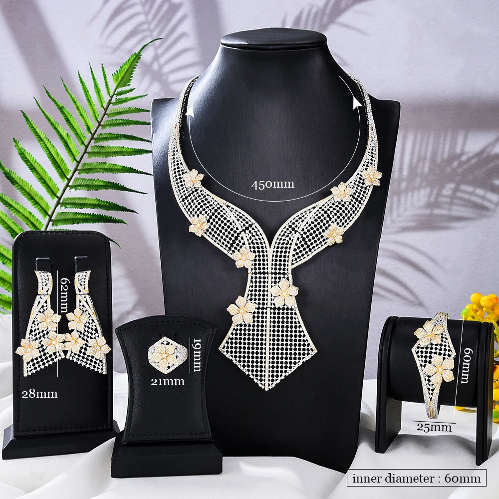 New Luxury Earrings Necklace Bangle Ring 4PCS Jewelry Sets For Women Bride Wedding Jewelry