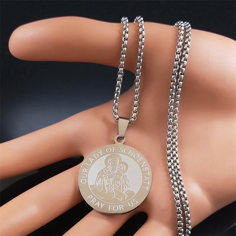 OUR LADY OF SCHOENSTAFF Medal Pendant Necklace Women/Men
