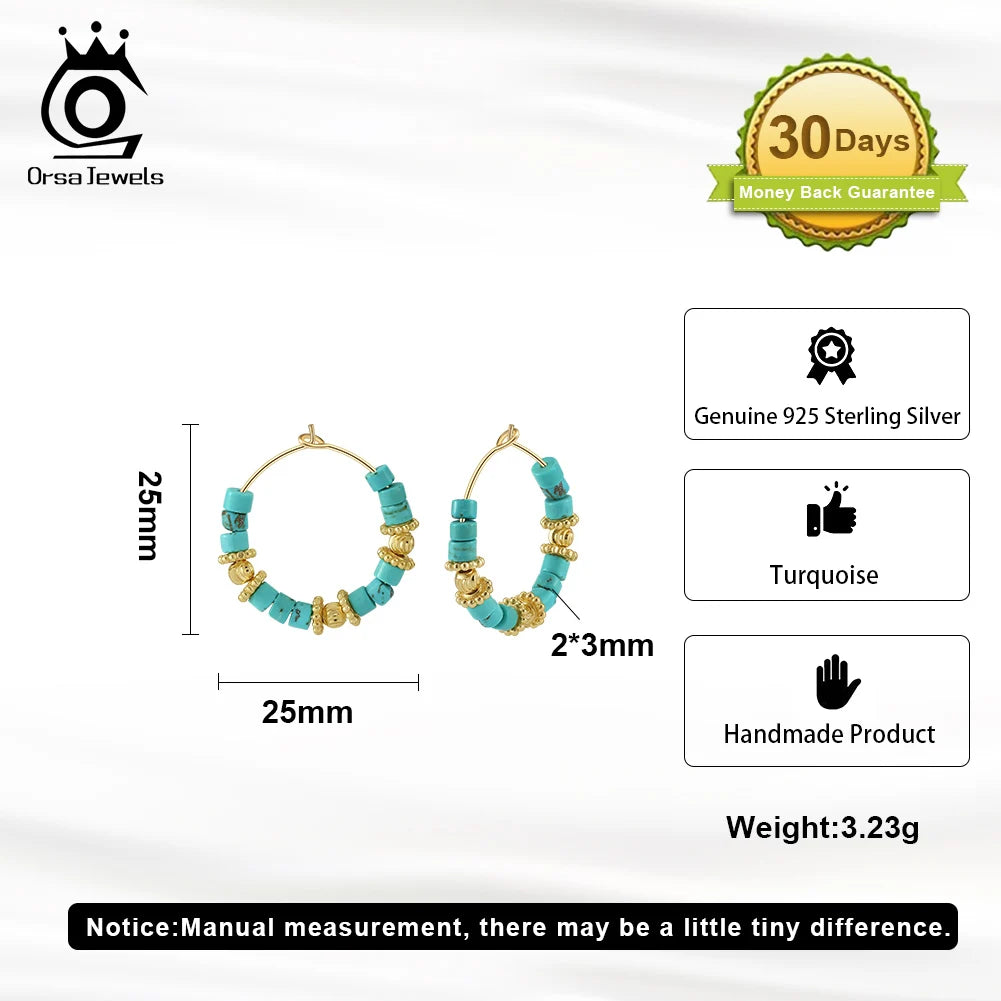 925 Silver Turquoise Hoop Earrings Fashion Blue Turquoise Ear Buckle for Women