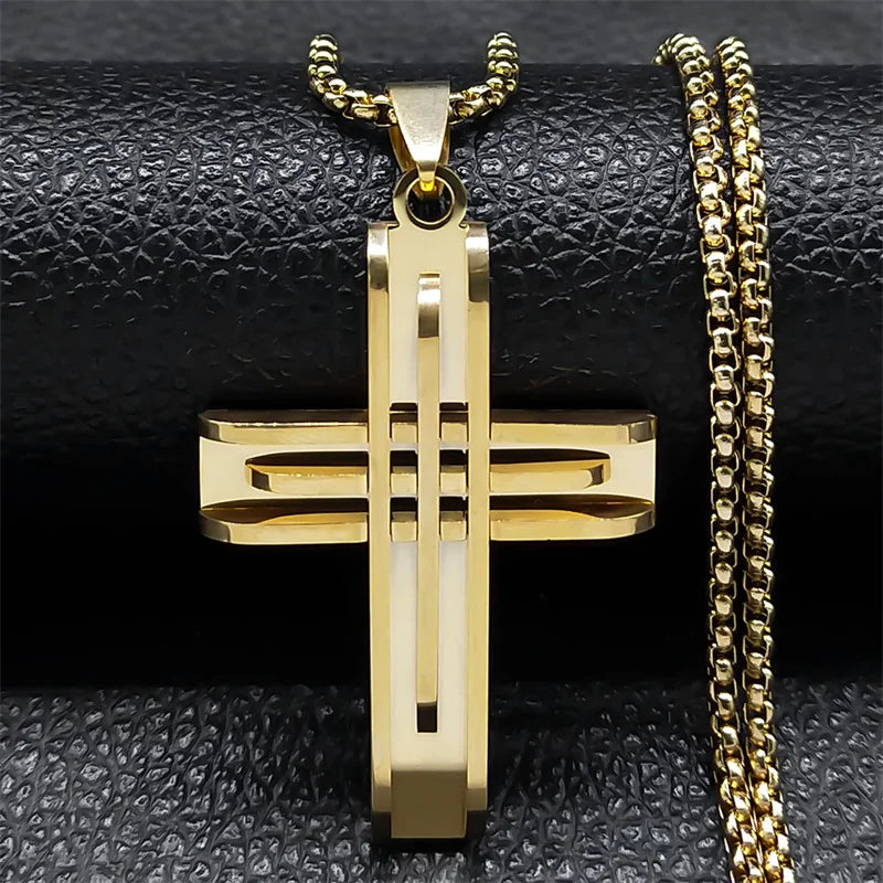  Jesus Christ Cross Chain Necklaces Stainless Steel Gold Color Chain Necklace