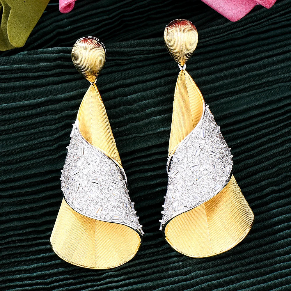 Original Design Luxury Vintage Big Earrings For Noble Women Wedding Party CZ Dubai Bridal Earrings