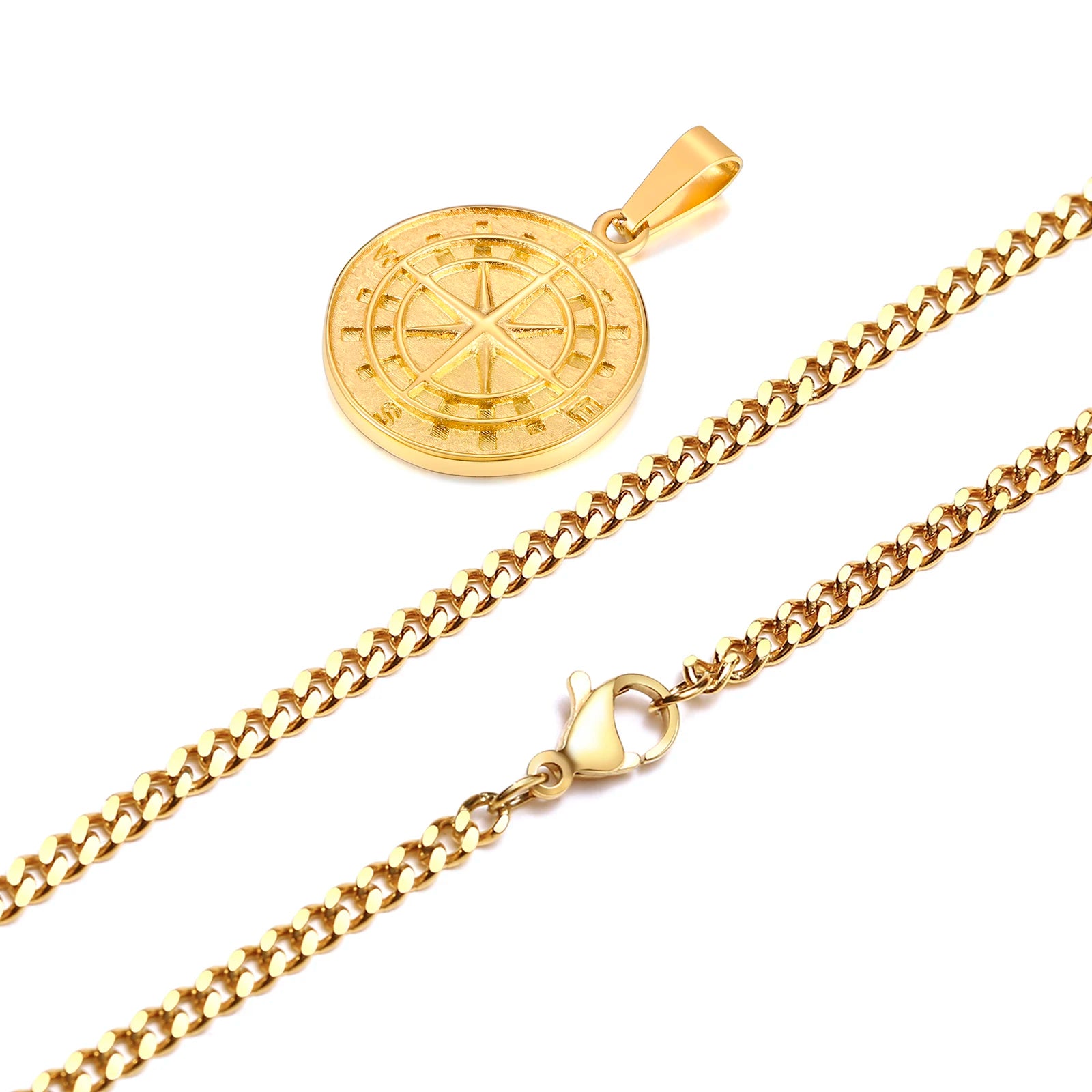 Men Retro Silver Color Seeker Compass Necklaces