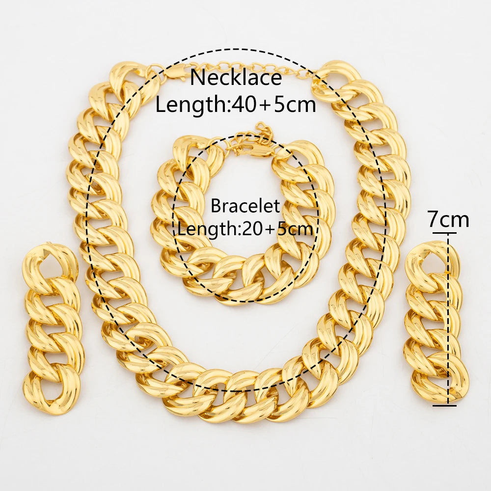 Copper Necklace Earrings Dubai Gold Plated Bracelet African 3PCS Jewelry Set