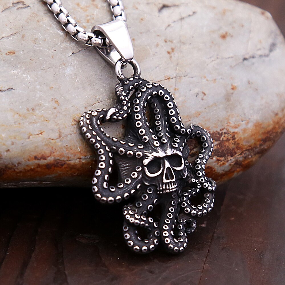 Unique Vintage Octopus Skull Pendant Necklaces Punk Stainless Steel Gothic Animal Necklace