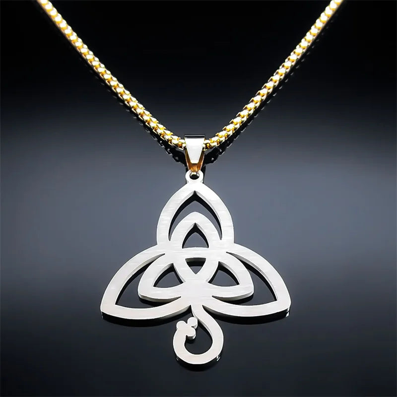 Stainless Steel Witch Triquetra Trinity Knot Snake Pendant Necklace