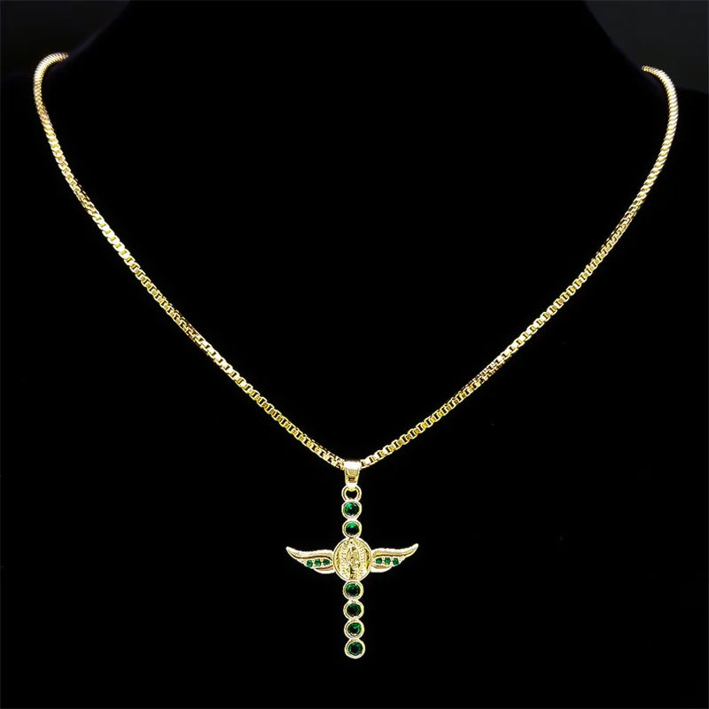 Virgin Stainless Steel  Mary Copper Zircon Necklace for Women Men