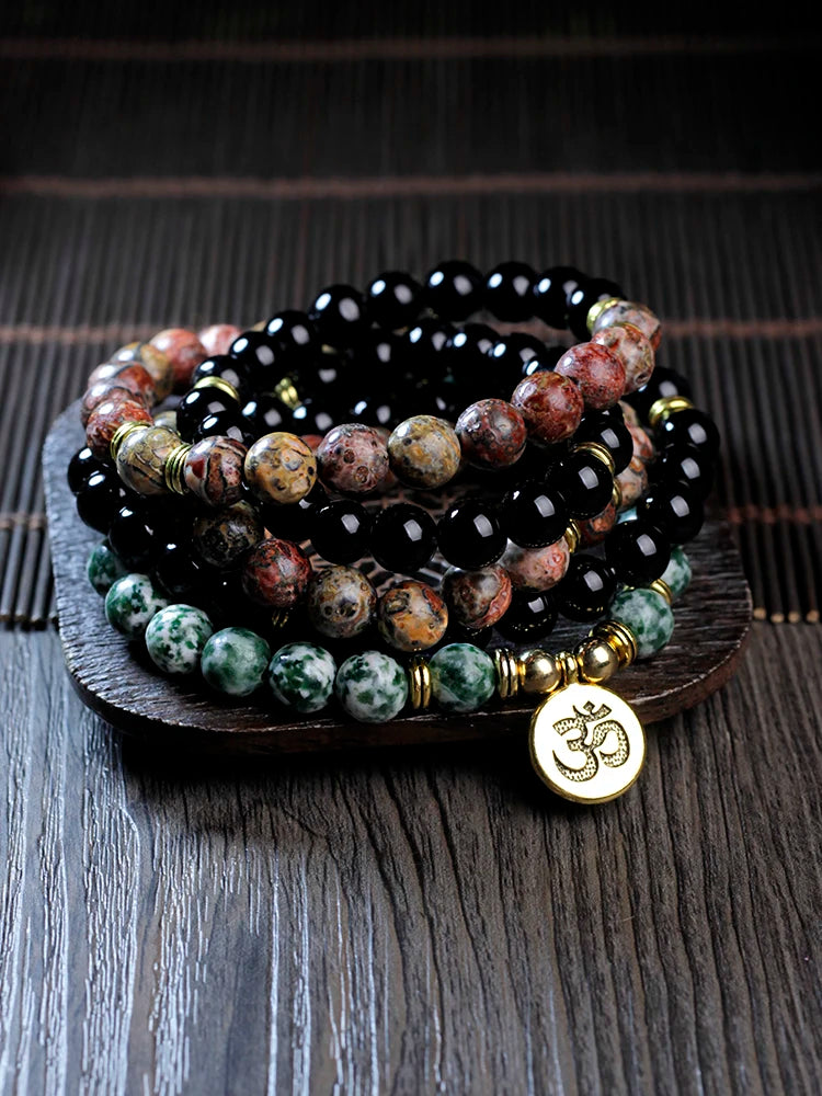  Natural Onyx bracelet 8mm beads necklace yoga 108 suitcase stone bracelet for woman and man