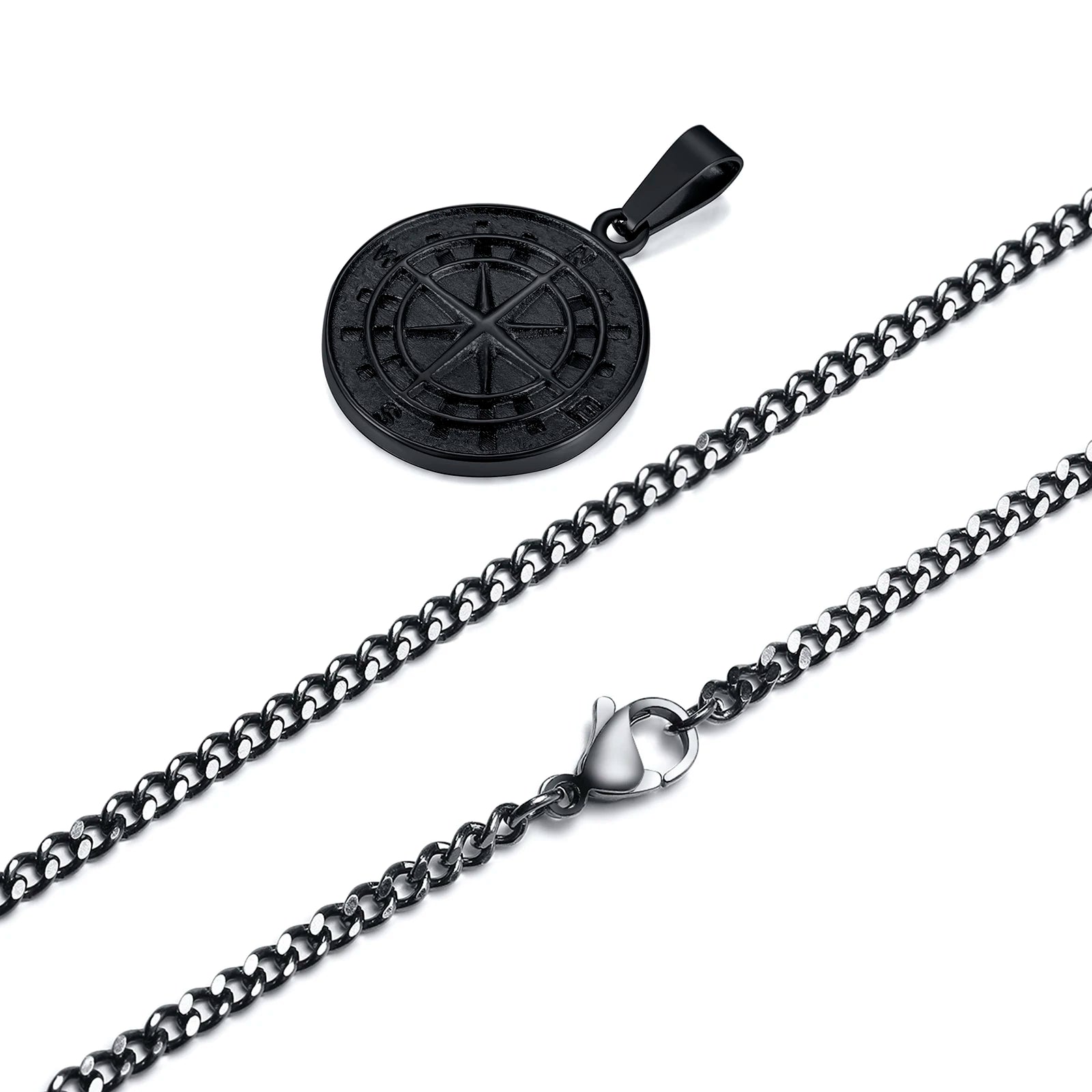 Men Retro Silver Color Seeker Compass Necklaces