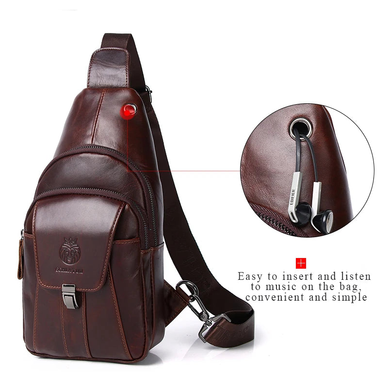 Genuine Leather Chest Bag For Men Fashion Style Casual Straddle Bag - Image 4
