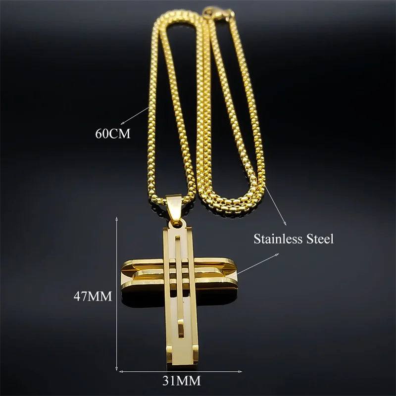 Jesus Christ Cross Chain Necklaces Stainless Steel Gold Color Chain Necklace