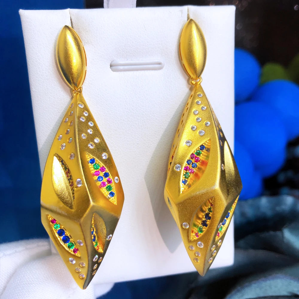 New Original Luxury Geometric Big 3D Drop Earrings Full Cubic Zirconia for Women
