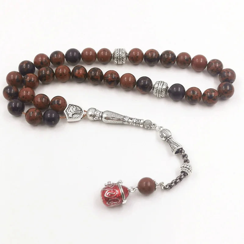 Tasbih Gemstone Natural Obsidian Stone Misbaha 33 Beads Bracelet