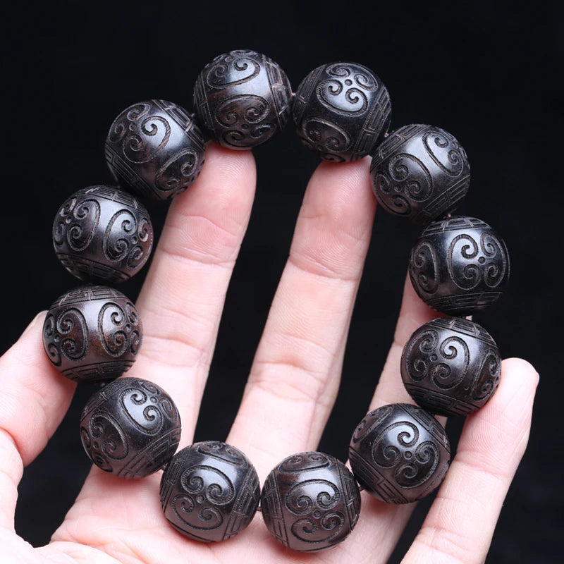 Natural ebony 20mm black bead bracelet Handmade male prayer Fitness Necklace