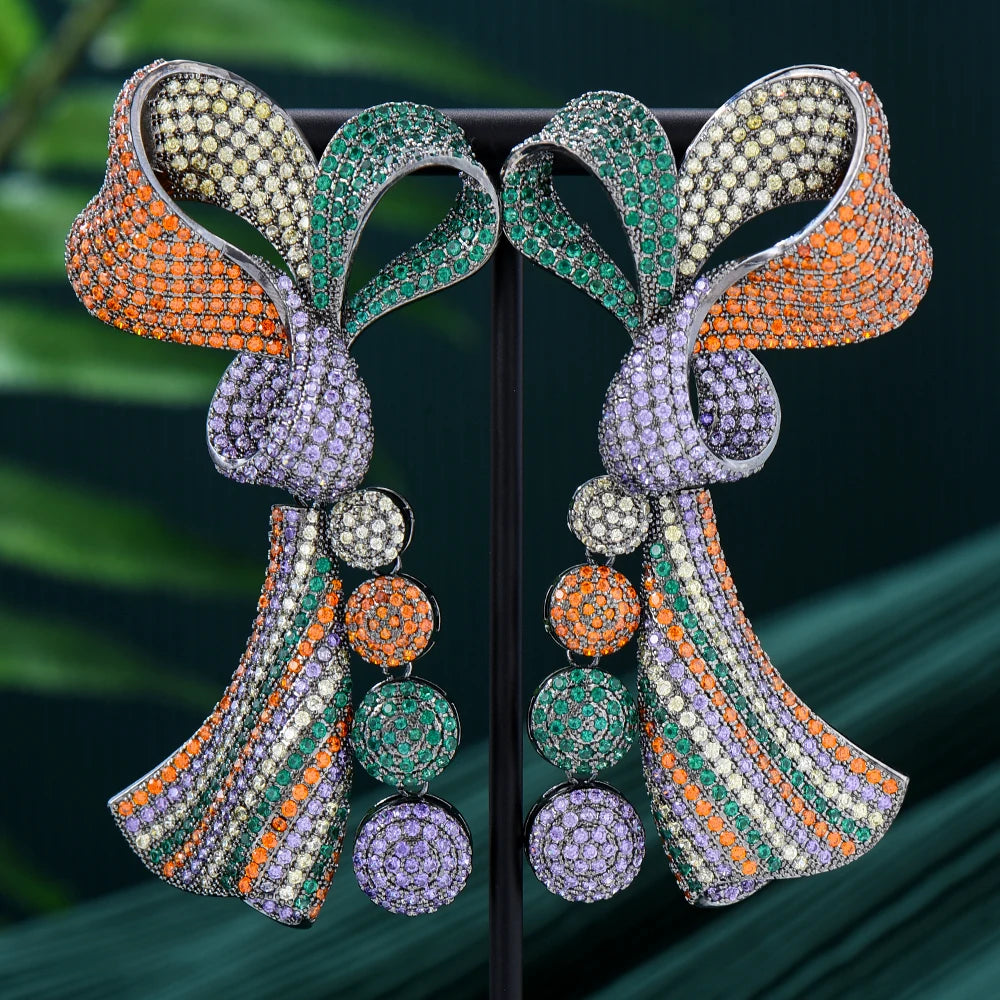 New Dubai Style Bowknot Earrings for Women Bridal Wedding Party Anniversary Gift