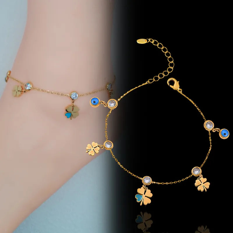  Stainless Steel Anklet Clover Pendant Foot Chain Women