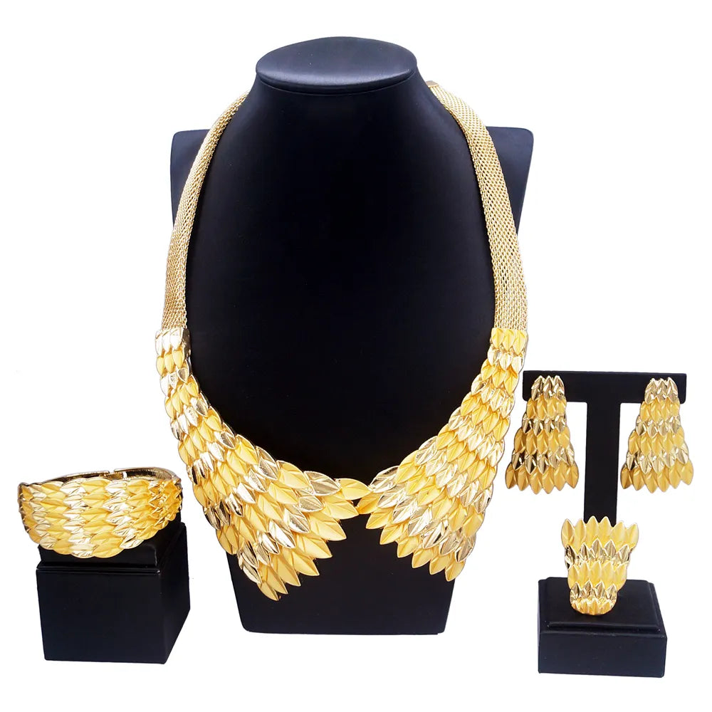  Gold Plating Necklace Earrings Pendant Jewelry Sets For Women