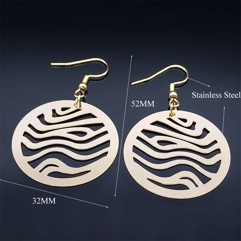 Fashion Round Drop Earrings for Woman Gold Color Stainless Steel Trend Dangle Earring