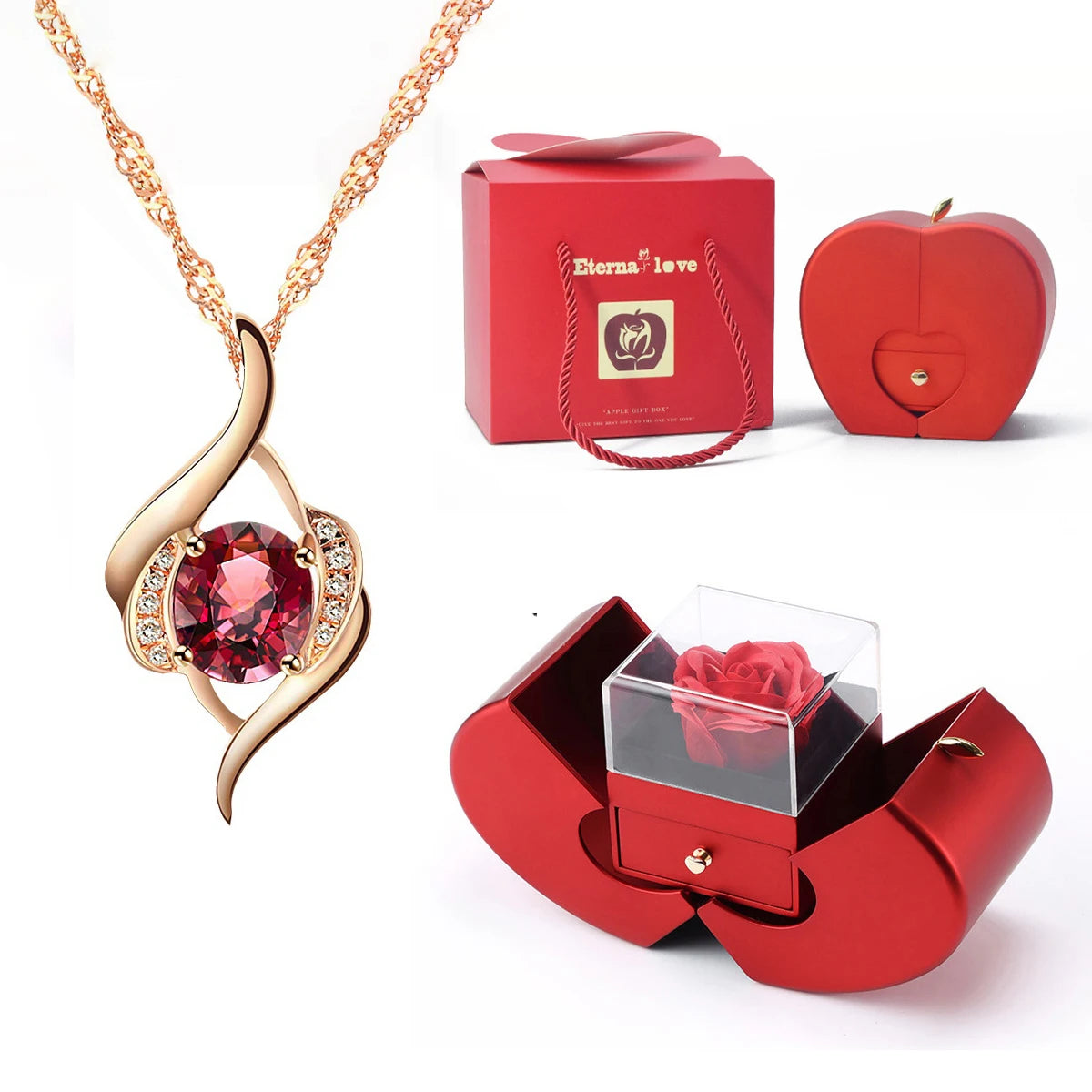  Luxury Red Zircon Pendant Necklace With Apple Gift Box Fashion Jewelry For Women