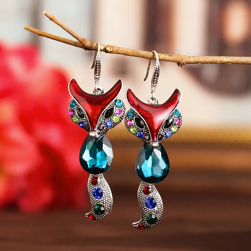  Vintage Ethnic Exaggerated Fox Drop Earrings for Women