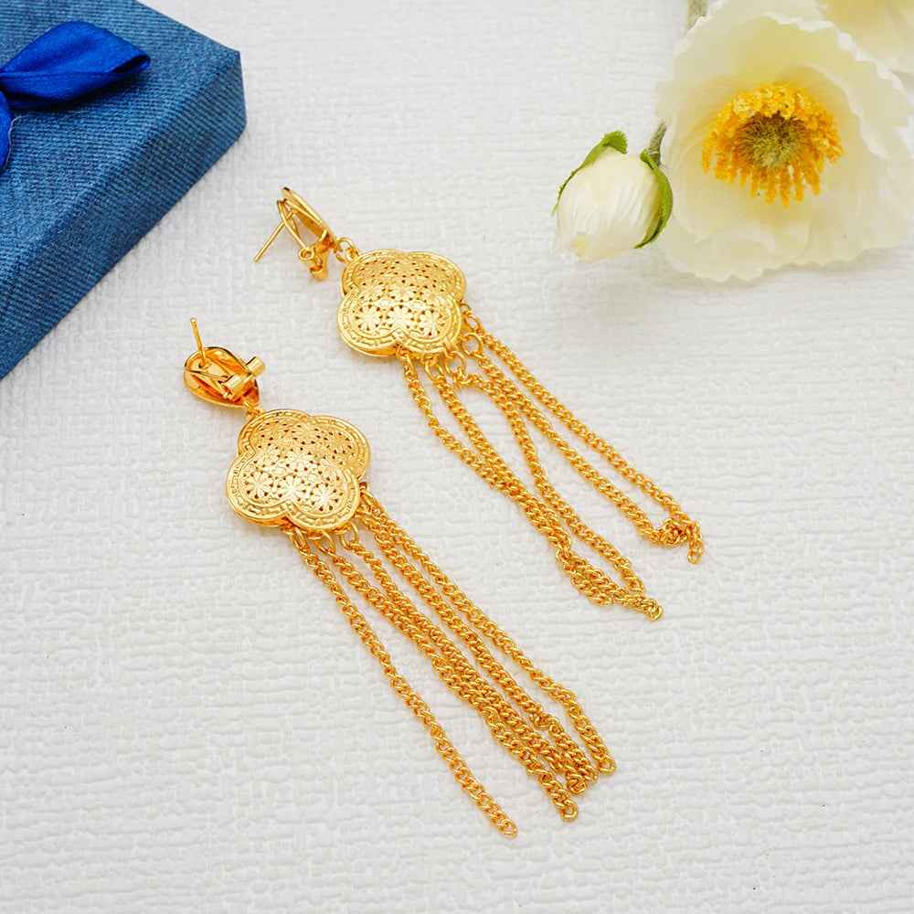 Luxury African Dubai Gold Color Romantic Set Copper Necklace Sets