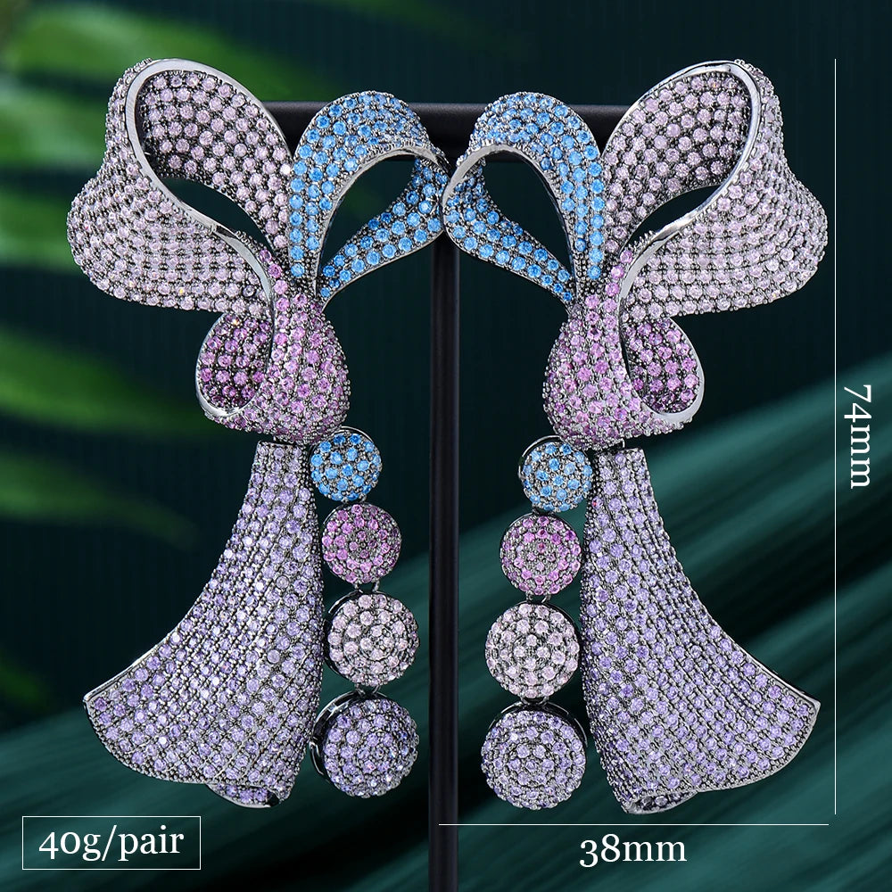 New Dubai Style Bowknot Earrings for Women Bridal Wedding Party Anniversary Gift