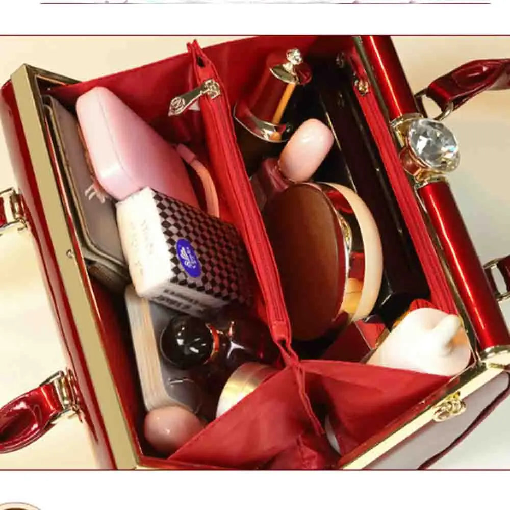 Fashion Women Frame Bag Luxury Patent Leather Top Handle Bags