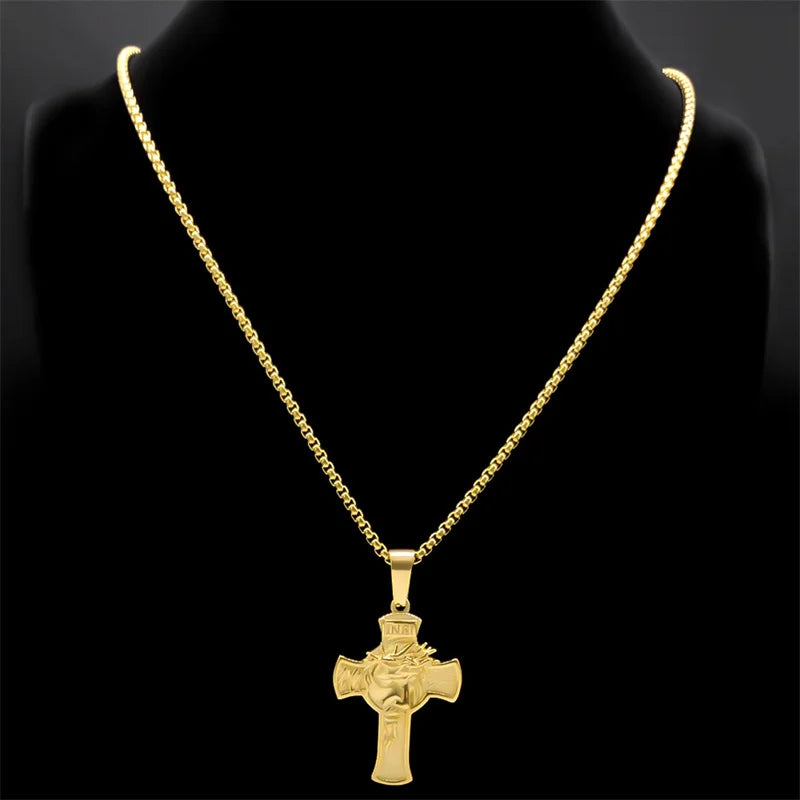 Vintage INRI Crucifix Jesus Cross Necklace for Men Women