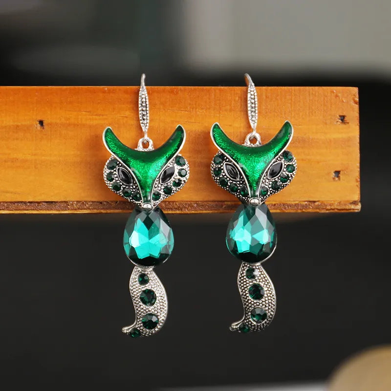 Vintage Ethnic Exaggerated Fox Drop Earrings for Women