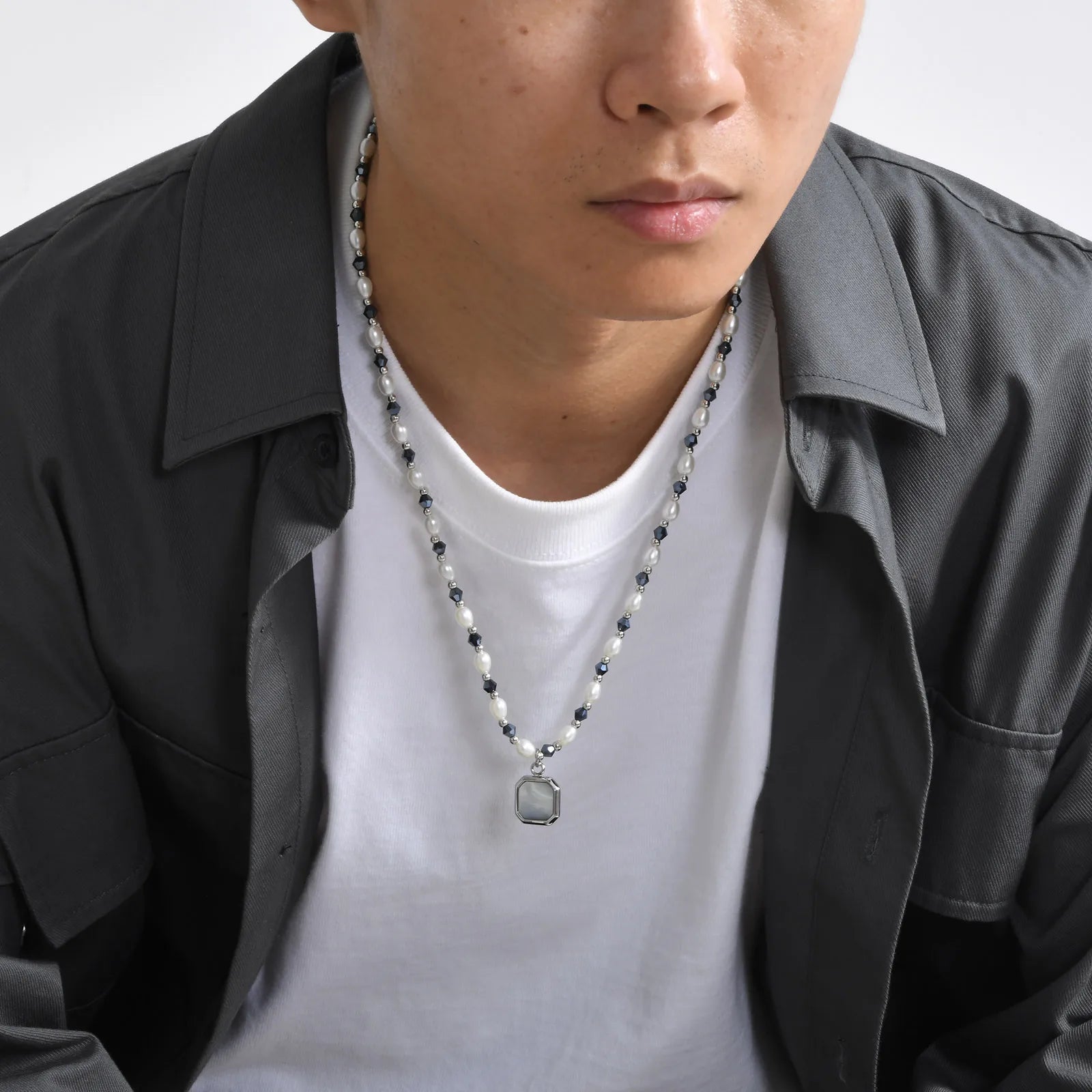 White Geometric Pendants Necklaces for Men Boys