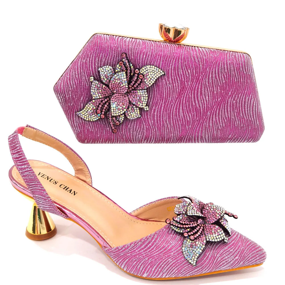 New Italian Design Women's Shoes and Party Wedding Bags Pink Color